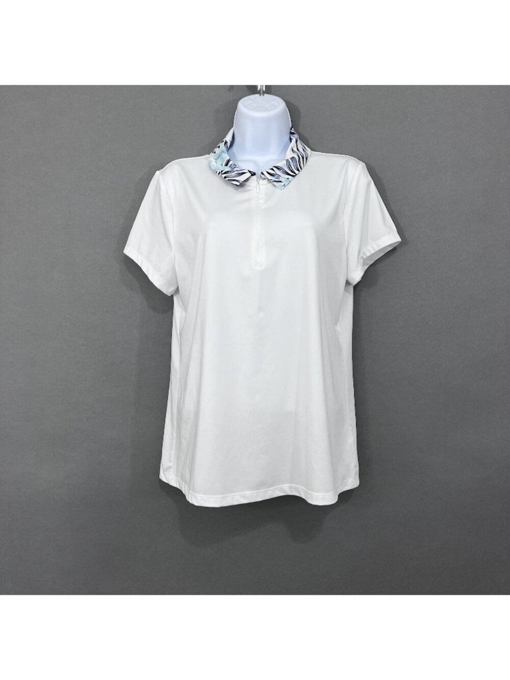 Tommy Bahama Golf White 1/4 Zip Floral Collar Short Sleeve Polo